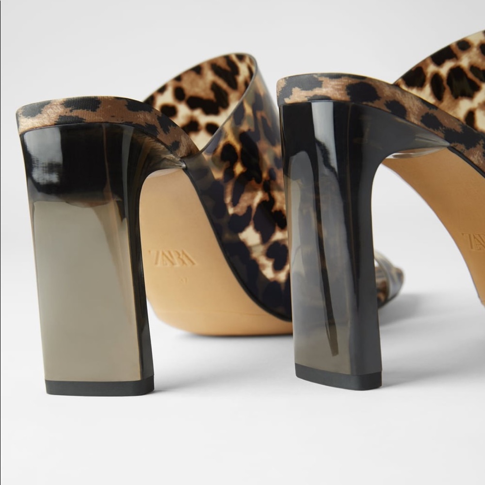 ZARA Animal Print Vinyl Heeled Sandals - Picture 4 of 7